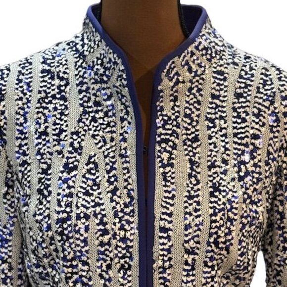 Carlisle Blue and White Sequin Women’s Blazer with Hook & Eye Closure – Size 10 - Picture 2 of 10